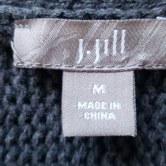 J. Jill Cotton Chunky Knit V Neck Gray Ruffle Seam Cardigan Sweater Medium - Picture 11 of 12